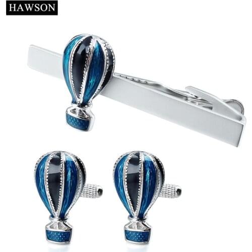 HAWSON Jewelry Personalize Design Balloon Man Shirt Cuff Links and Tie Bar Clips Set for Party Colorful Enamel Mens Cufflinks