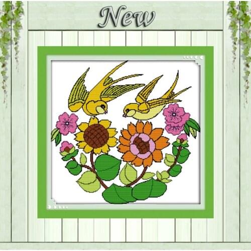 Duble swallows flower animal scenery painting counted print on canvas DMC 11CT 14CT Cross Stitch kits needlework Sets embroidery