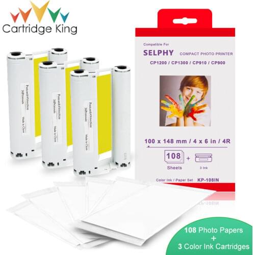 Cartridge King 3pcs Ink Cartridge KP 108IN KP-36IN for Canon Selphy Color Ink Paper Set Printer CP1200 CP1300 CP910 CP900