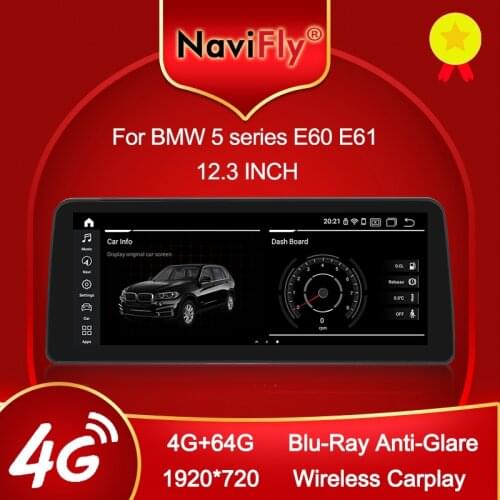 NaviFly Android 10.0 Car multimedia Player for BMW 5 Series E60 E61 (2004-2010) MASK CCC/CIC System Carplay + Auto DSP 4G LTE