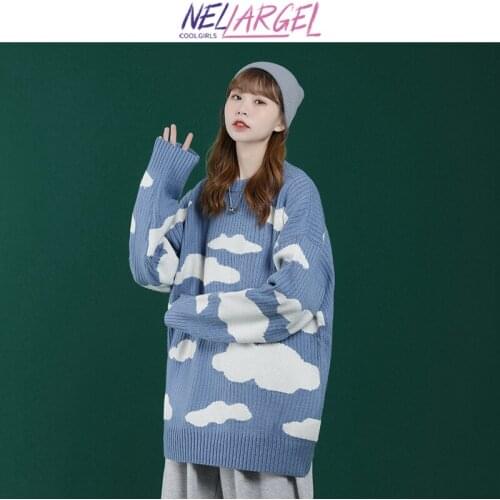 NELLARGEL Women Cloud Y2k Winter Sweaters 2021 Female Korean Fashion Knitted Sweater Girl Harajuku Vintage Oversized Pullovers