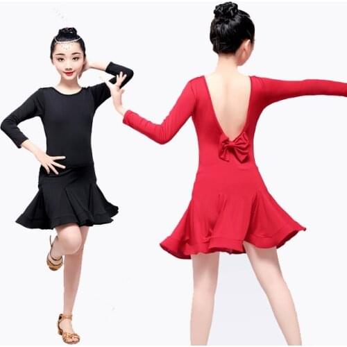 New Girls Latin Dance Dresses Practice Wear Kids Children Standard Ballroom Salsa Dancing Outfits Costume Black Red Tango Dress