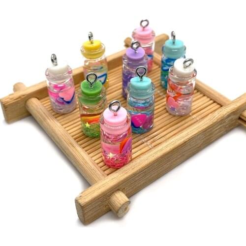 Wholesale 10 Pieces/pack of Colorful Resin Mini Beverage Bottle Pendants for DIY Making Cute Jewelry Accessories Size 10x24Mm