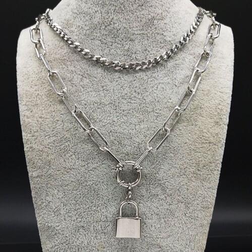 2021 Love Lock Stainless Steel Neckless for Women Jewerly Heart Silver Color Chain Necklace Jewelry acero inoxidable N17835