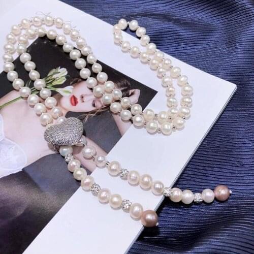 D1207 Pearl Necklace Fine Jewelry Almost Round 8-9mm Nature Fresh Water White Pearls Necklaces for Women Fine Presents