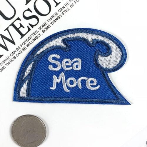 PGY Wave Iron On patches for Clothing Letter Sea More Wave Back Rubber Appliques Embroidery Clothing Holes Diy Accessories