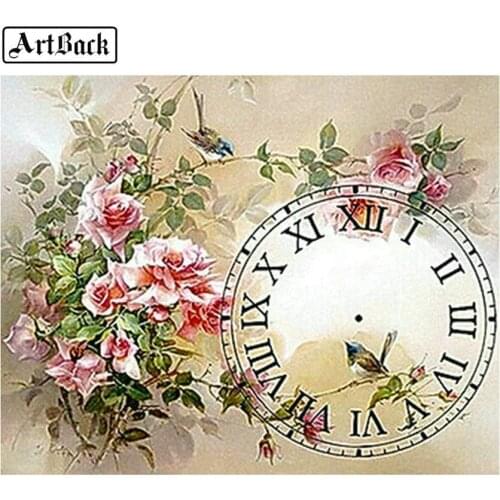 Full square &round drill diamond painting wall clock flower picture diamond mosaic 5d diamond embroidery home decoration