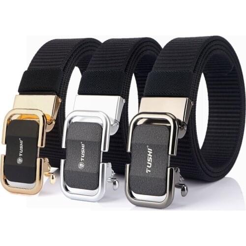 Men Canvas Belt Korean Fashion Casual Waist Band Non-porous Automatic Gold Metal Buckles Luxury Wild Jeans Nylon Belts