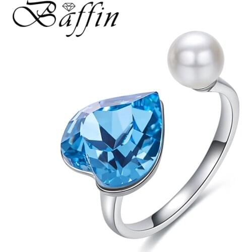 Romantic Adjustable Rings Heart Crystals From Swarovski-Elements Fancy Stone Pearls Rings For Women Party Wedding Jewelry Gift
