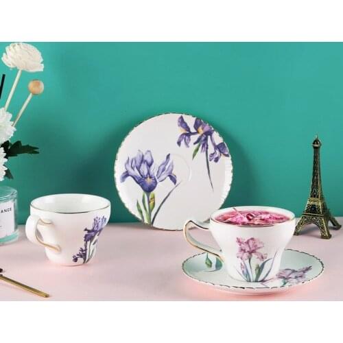 Nordic Ins Style European Light Luxury Alice Iris Coffee Cup and Saucer Afternoon Tea Black Tea Ceramic Cup and Saucer