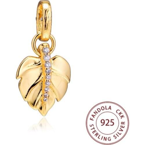 Fits Pandora Bracelet Argent Charm 925 Sterling Silver Shine Shining Leaf Pendant Charms Beads for Jewelry Making