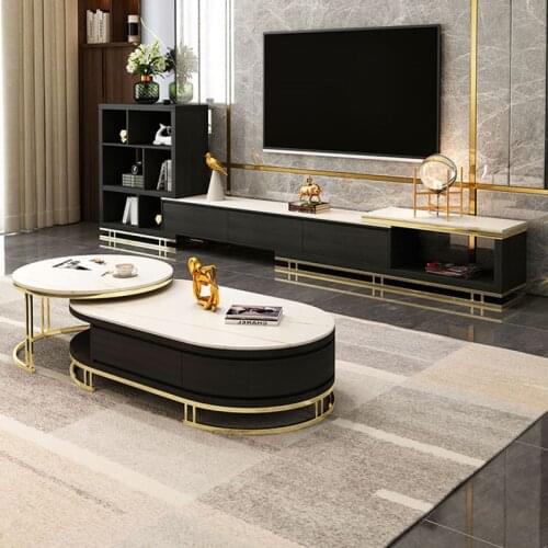 Nordic marble tea table TV cabinet combination light luxury small family oval modern simple net red living room furniture
