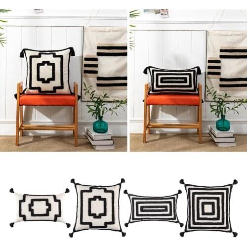 Comfortable Geometric Pillow Covers Tufted Weaving Tassels Invisible Zipper Textured Throw Pillow Cover Bedroom Farmhouse