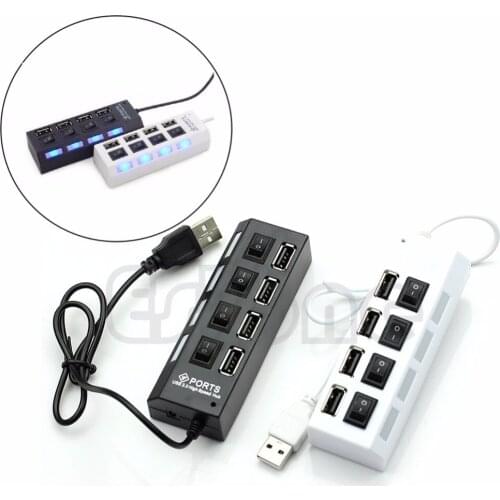4 Port USB 2.0 High Speed Hub ON/OFF Indicator Led Sharing Switch For Laptop PC
