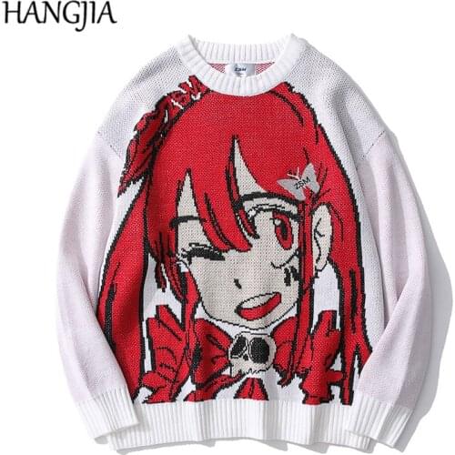 Japanese Cartoon Anime Knit Sweater Men Women Harajuku Reflective Embroidery Loose Casual Pullovers Sweaters Autumn and Winter