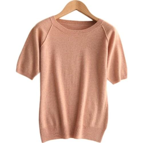 Women Short Sleeve Sweaters 2019 New Spring O-Neck Cashmere Sweater Women Slim Short Sleeve Pullover Knitted Female Tops