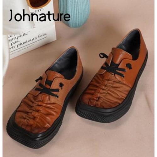 Johnature Pumps Women Shoes 2021 New Spring/Autumn Retro Genuine Leather 2021 New Platform Heels Handmade Leisure Ladies Shoes