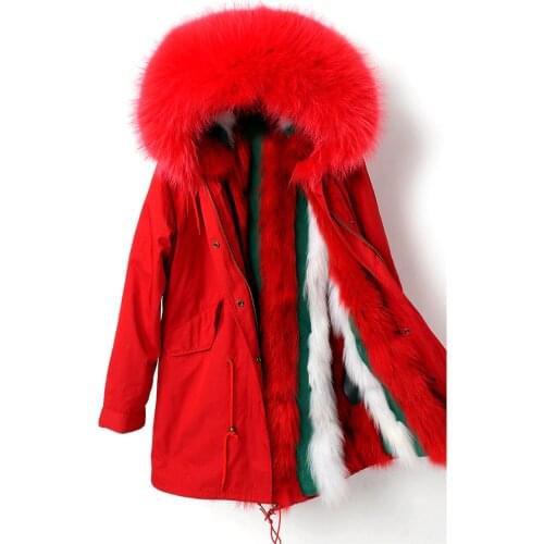2020 long parka winter jacket women real natural fur coat fox fur collar liner rainbow Gradient outwear korean fashion