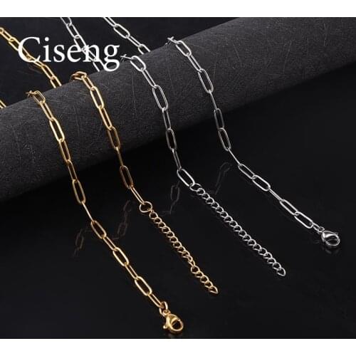 1pc/lot 40-50cm Stainless Steel Flattened Paperclip Craft Chain With Lobster Clasp Necklace For Women Men DIY Jewelry Making