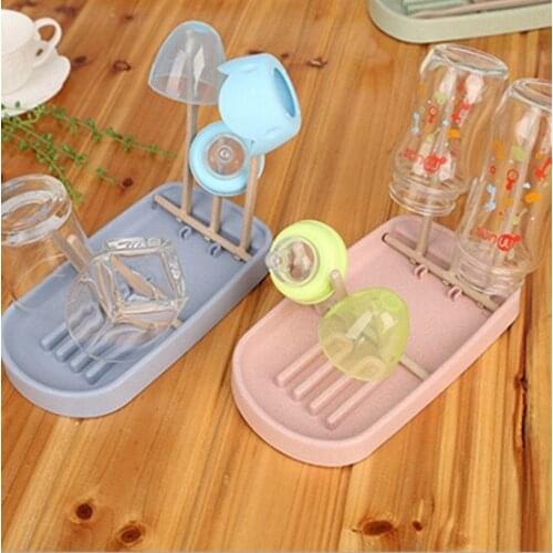 1PC Wheat Straw Foldable Baby Bottle Drying Rack Hanging Cups Holder Kitchen Drain Shelf For Baby Bottles OK 0540