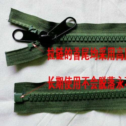 2pcs/lot Long Plastic Resin Zippers Army Green Double-Side Single Open End Outdoor Tent Sleeping Bag
