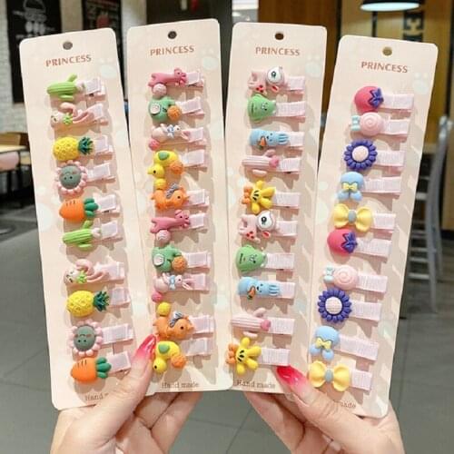 10 PCS/Set 2021 Children Hairpin Cartoon Flower Fruit Hair Clips Baby Side Bangs Clip For Cute Girls Headdress Hair Accessories