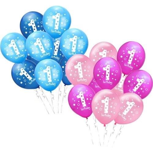 10pcs Boy Girl First Birthday Party 1st Birthday Aniversary Balloon Blue Pink One Year Old Party Balloon for Party Decorations