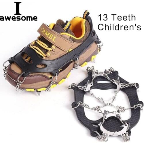 13 Teeth Steel ce Gripper Spike for child Kid Shoes Anti-Slip Non-slip Childrens Crampons Cleats Grips Hiking Climbing Boots