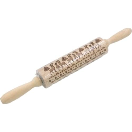 35*5/45*5cm Christmas Embossing Rolling Pin Baking Cookie Noodle Biscuit Fondant Cake Engraved Roller Reindeer Snowflake