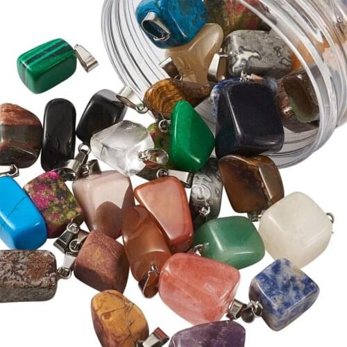 48pcs Natural Synthetic Mixed Stone Pendants Waxed Cotton Cord Necklace For Jewelry Making DIY Necklace