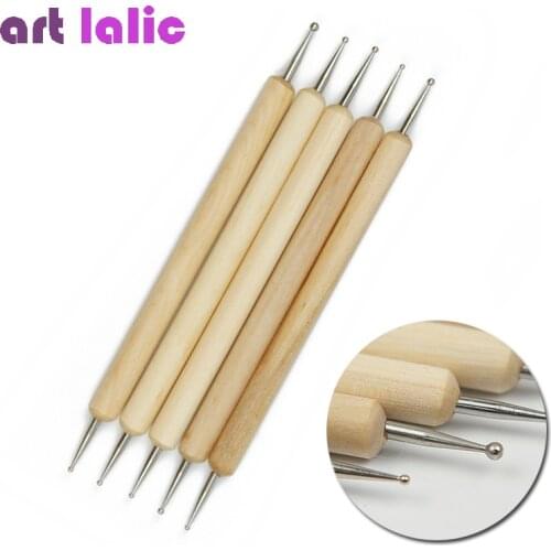 5Pcs 2 Way Wooden Dotting Pen Marbleizing Tool Nail Art Dot Dotting Tools