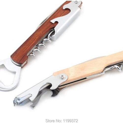 50pcs Wood Handle wine opener Stainless Steel Hand-Held Deluxe Wine Bottle Opener Openers Corkscrew Double Hinge Waiters