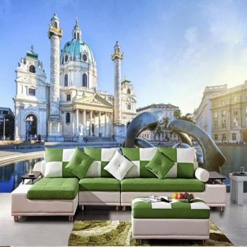 Wellyu Custom large fresco European architecture castle background wall background painting non - woven wallpaper