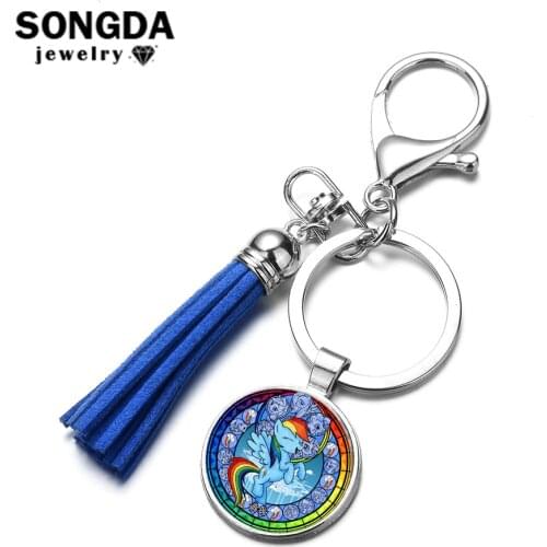 SONGDA Cute My Little Horse Baoli Poni Theme Key Chain Friendship Is Magic Rainbow Dash Cartoon Key Ring Leather Tassel Keychain
