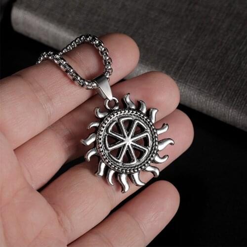 Mens Vintage Sun Pendant Stainless Steel Chain Necklace Women Retro Punk Hip Hop Rock Jewelry Birthday Friends Gift Wholesale