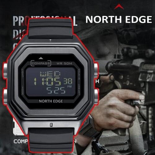 NORTH EDGE New Sport Watch Military Watch For Men Compass Full Metal Watches 5ATM Waterproof 10-year Battery Japanese Movement