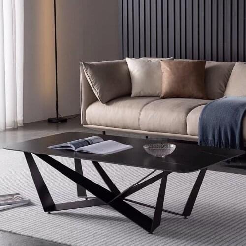 Black Marble Color Top Center Table Black Steel Coffee Table Modern Living Room