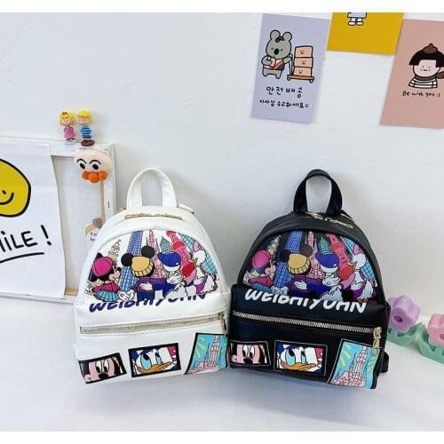 Disney Mickey Minnie print childrens cartoon backpack new PU waterproof student backpack fashion baby kindergarten school bag