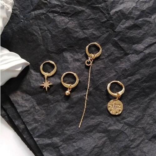 Long Earrings with Diamonds Six-pointed Star Earrings Trendy Four-piece Earrings Simple and Cold Wind Earrings Women