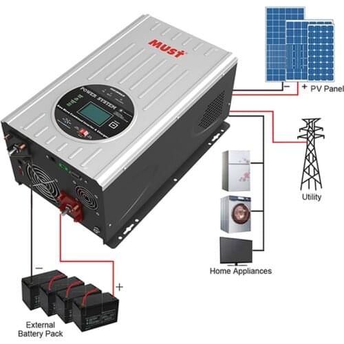 MUST PV3000 low frequency off grid hybrid 3000W 12v 24v 48v with MPPT solar charger