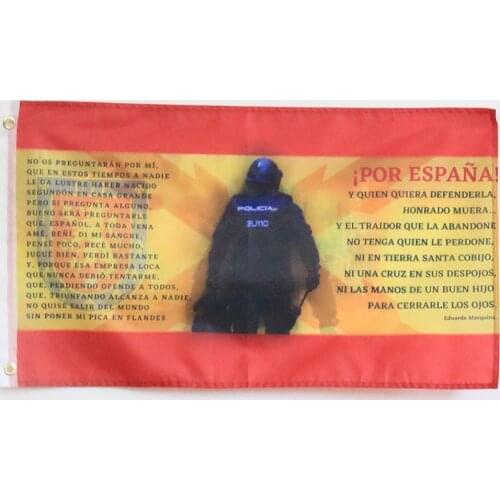 Spain Flag With Cross Of Burgundy Spanish Empire Cruz De San Andres With Anti-Riot Agent National Police UIP