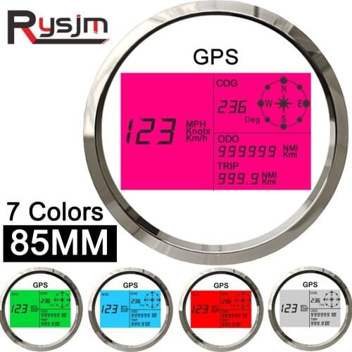 7 Colors Universal 85mm LCD Digital GPS Speedometer OverSpeed Buzzer Alarm Waterproof Odometer Trip COG 12V 24V + GPS Antenna