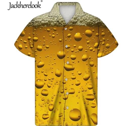 Jackherelook Plus Size Hawaiian Shirts Men Tops Beer Design Clothing Summer Beach Short Sleeved Cuban Guayabera Camisa Hombre