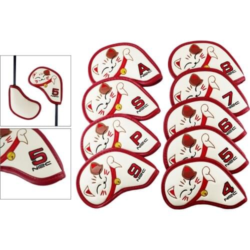 9pcs/Set Head Covers Set Golf Club Headcover Lovely Fortune Cat Golf Driver Head Cover Cartoon Animal Irons PU Leather Headcover