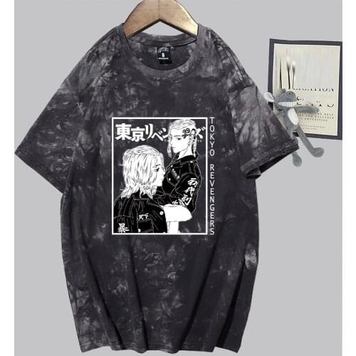 Japanese Anime Tokyo Revengers T-shirt Manga Graphic T Shirt Oversized Tops Mens Tie-dye Tees Hip Hop Streetwear Harajuku