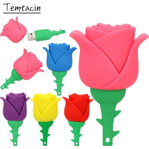 Colorful USB Stick Red Rose Flower USB Flash Drive 64GB Cartoon Pendrive 4GB 8GB 16GB 32GB 128GB 256GB Mini U Disk Memory Stick