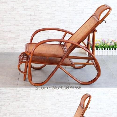 Natural real rattan chair recliner folding chair old man nap chair lazy leisure rattan high back adjustable lunch break chair