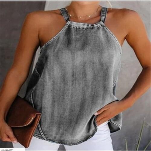 Summer Fashion Halter Tank Top Sleevesless Denim Lose Tank Holiday Wear Clothes