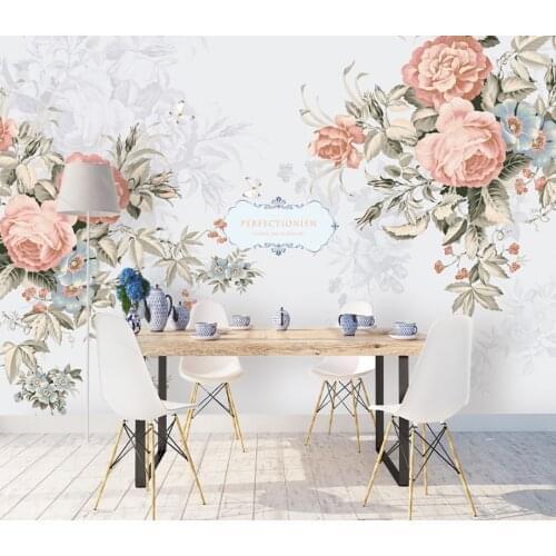 Small fresh hand-painted Nordic American pastoral style rose flower living room bedroom background wallpaper wall decoration