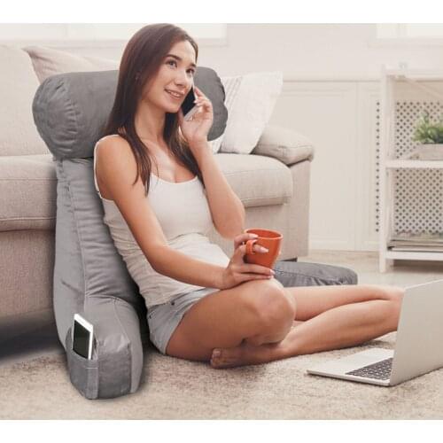 Multifunctional Reading Pillow Side Pocket Design Reading Pillow Bedding Wedge Shredded Backrest Cushion With Arms For Bed Rest